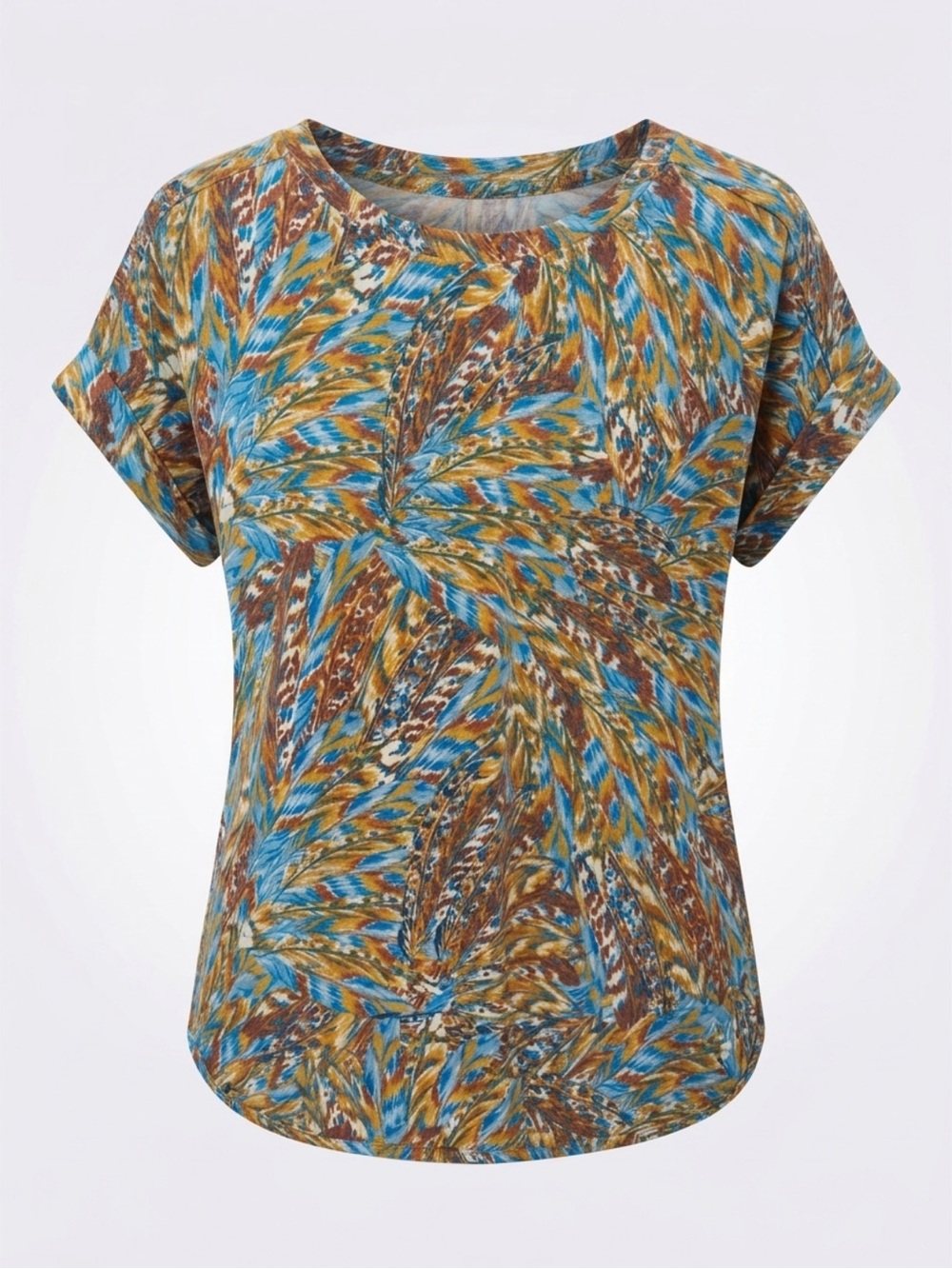 Cupio Short Sleeve Printed Tee in Teal and Brown